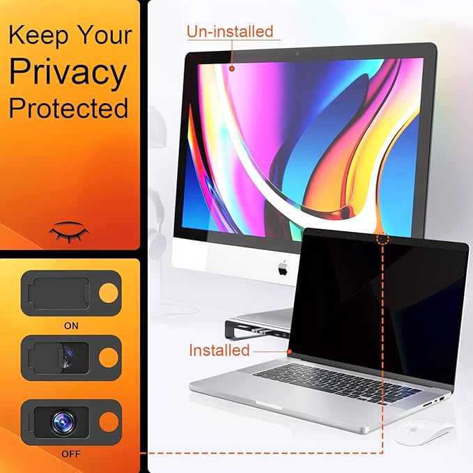 Privacy Screen MacBook Pro 13 Inch(2016-2022, M1, M2) & MacBook Air 13" (2018-2021, M1), Magnetic Anti Glare Blue Light Filter with Camera Cover, Anti Spy Laptop Screen Protector for Mac 13 In