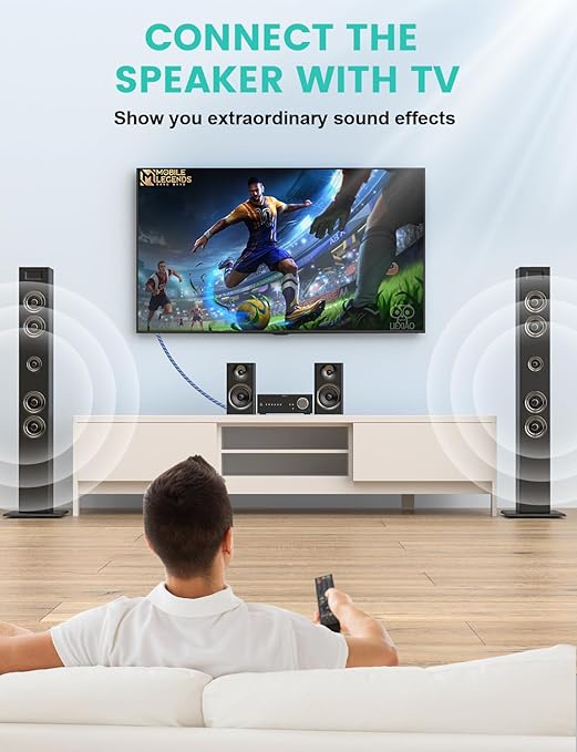 EMK Digital Optical Audio Cable Fiber Optical Toslink Cable SPDIF Audio Cable Male to Male Cord for Home Theater, Sound Bar, TV, PS4, Xbox, PlayStation & More (15Feet/4.6M)