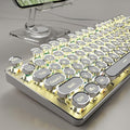EWEADN TK100 Typewriter Style Wired Mechanical Keyboard, 104 Keys Aesthetic Typewriter Keyboard with Yellow Backlit, Anti-Ghosting, Blue Switch Cool Keyboards-White