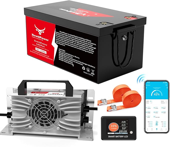 48V 100Ah Golf Cart Lithium LiFePO4 Battery with 200A BMS Grade A Cells Deep Cycle Rechargeable Battery,10000+ Cycles,Perfect for Golf Cart,Off Grid Applications (48V 100Ah-BLU)