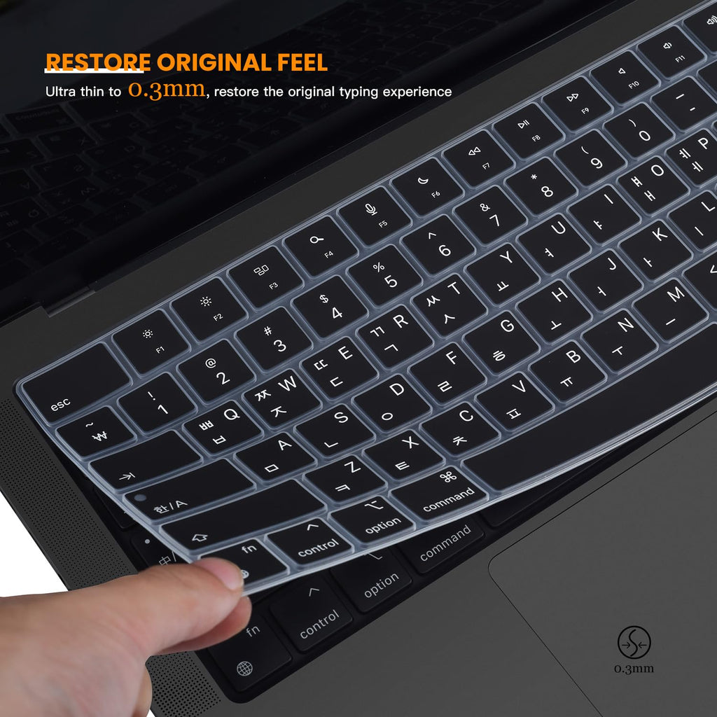 Korean Silicone Keyboard Cover Skin for 2026 2025 14.2 inch Apple MacBook Pro 14 A3426 A3427 A3434 A3112 A3401 A3185 A2992 A2918 A2442 / Pro 16 A3428 A3429 A3403 A3186 with M5-M1 Pro Max Chip - Black