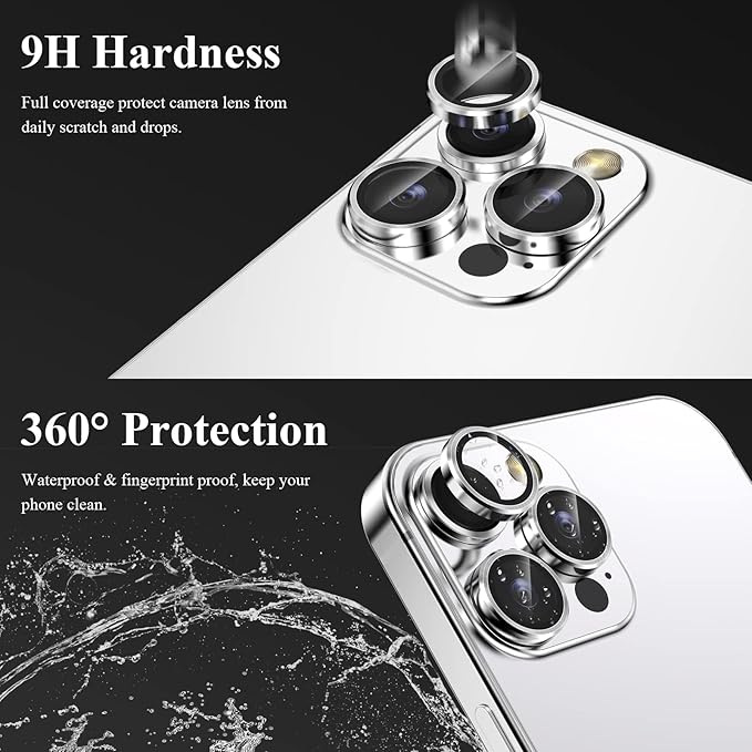 YWXTW Designed for iPhone 14 Pro Max Camera Lens Protector, for iPhone 14 Pro Camera Lens Protector, Individual Metal Anti Scratch HD Clear Case Friendly Tempered Glass Camera Cover, 1 Set (Silver)