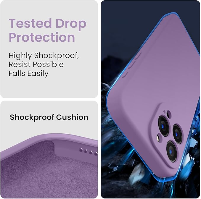 FireNova Designed for iPhone 15 Pro Max Case, Silicone Upgraded [Camera Protection] Phone Case with [2 Screen Protectors], Soft Anti-Scratch Microfiber Lining Inside, 6.7 inch, Light Purple