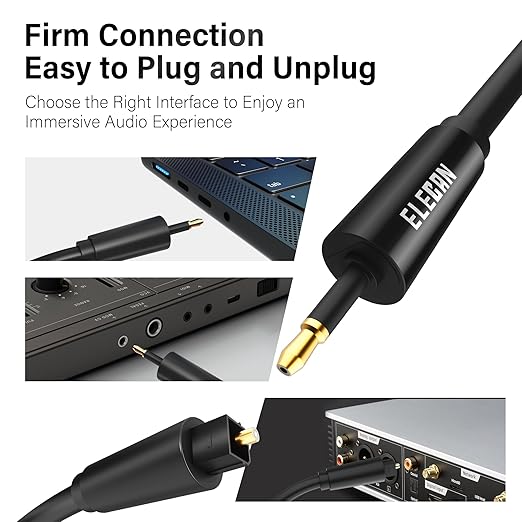 Elecan Mini Toslink to Toslink Digital Optical S/PDIF Audio Cable 15 Ft, Gold Plated Soft Flexible Fiber Optic Cable,Signal Protection PVC,Surround Sound for Soundbar,Home Theater,Hi-Fi System+Ties MI
