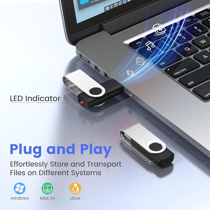 ABLAZE 64GB Flash Drive 10 Pack, USB 2.0 Memory Stick with Lanyards Swivel Thumb Drives Bulk 64GB Pendrive U Disk for Data Storage (Black)