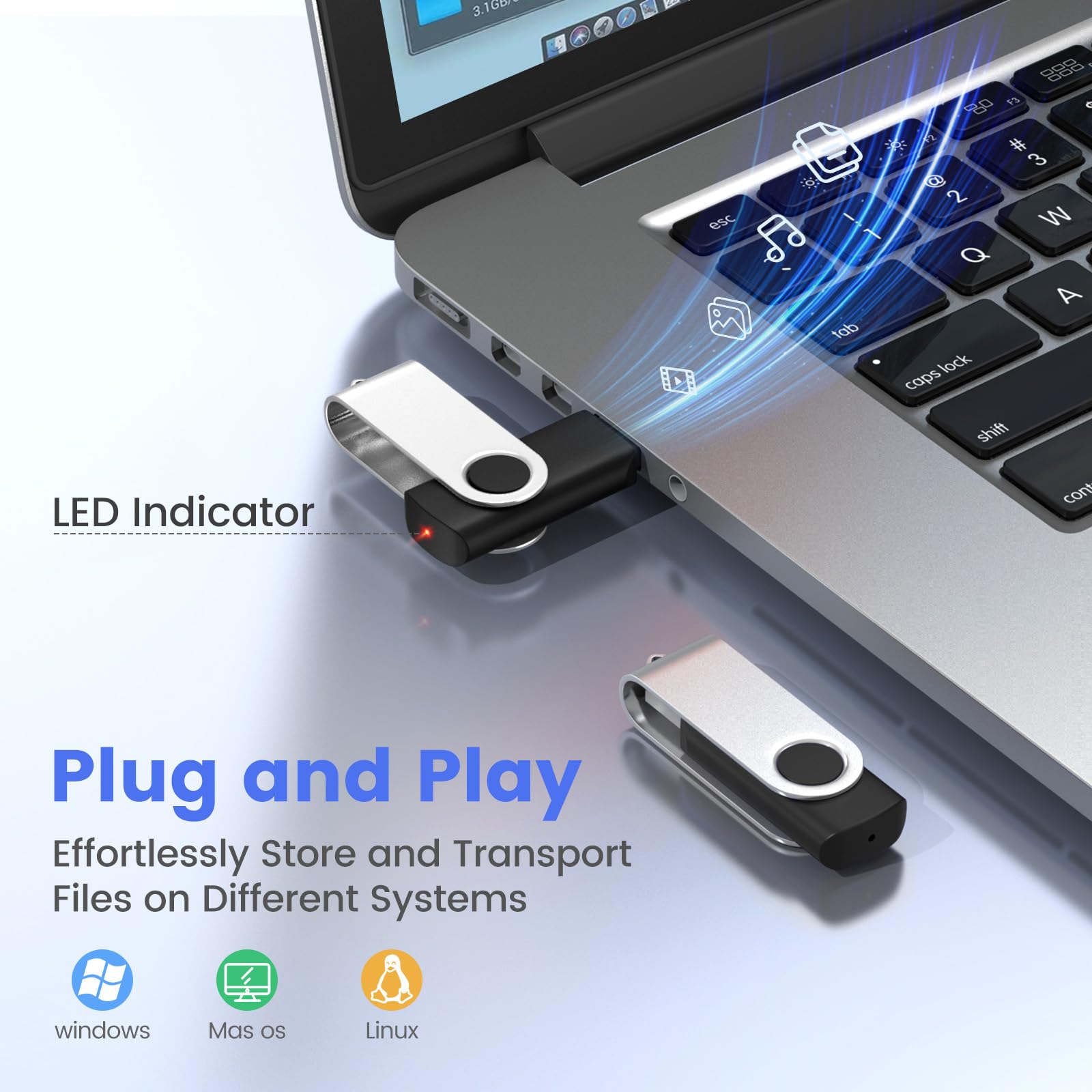 ABLAZE 2GB USB Flash Drive 20 Pack, USB 2.0 Thumb Drives with Lanyards Bulk Memory Sticks Pendrives 20PCS (Black)
