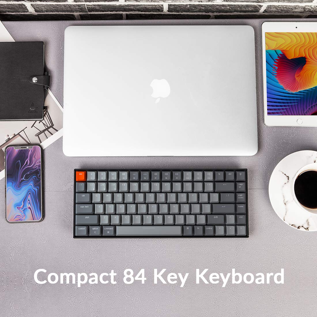 Keychron K2 75% Layout Bluetooth Wireless Mechanical Keyboard Super Switch/White LED Backlit/USB C/Anti Ghosting/N-Key Rollover, 84 Keys Gaming Keyboard for Mac Windows-Version 2