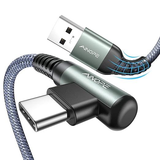 AINOPE USB Type C Cable [2-Pack, 1.6ft] 3.1A Type C Charger Fast Charging Right Angle, Durable Nylon Braided USB C Cable, Smartphone