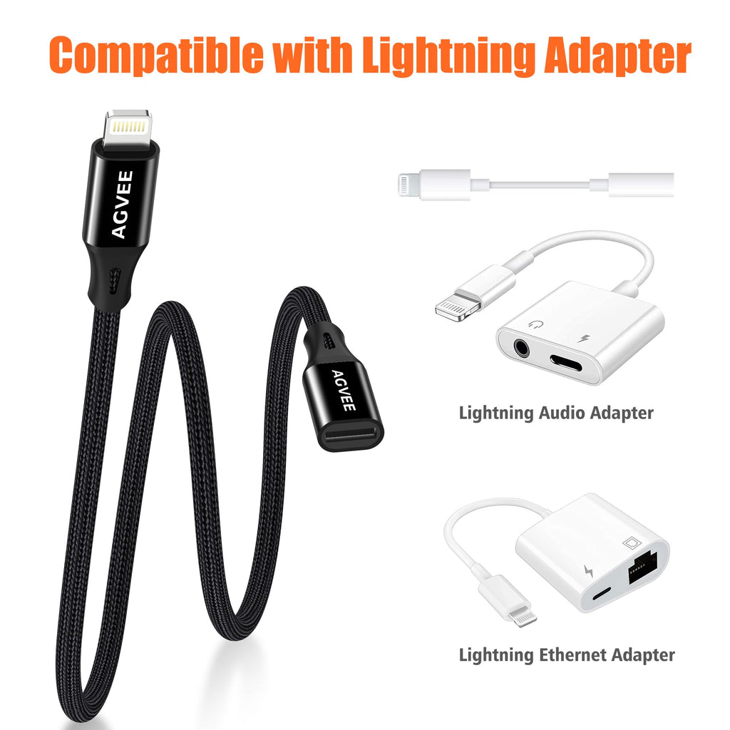 AGVEE 1ft Lightning Extension Cable