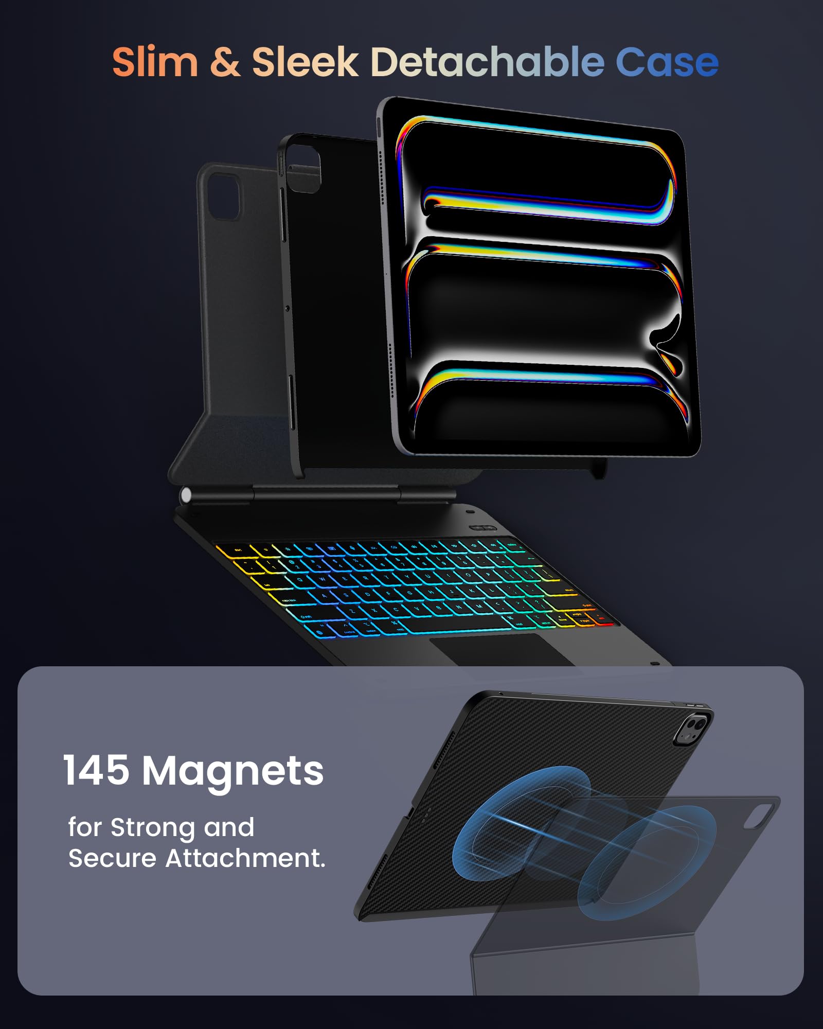 typecase Edge+ Keyboard Case for iPad Pro 13-inch (M5/M4) 2025/2024, Black Keyboard with Carbon Fiber Protective Case,Portrait & Typing Modes,Built-in Trackpad,11-Color Backlight,Magnetic Stand