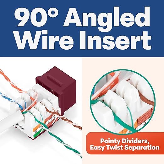 Everest 90° Angled RJ45 Cat6 Keystone Jacks 10-Pack in Red - Slim Profile Female RJ45 Connectors - Cat 6 Keystone Jack - Compatible with 90° Angled Speed Termination Tool - easyJACK (B094WB91H3)