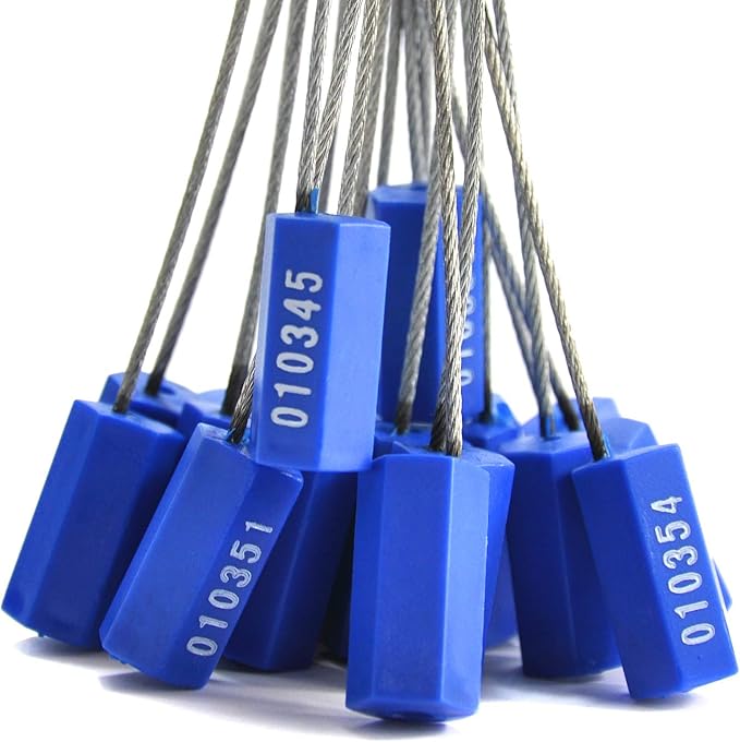 Leadseals(R) 100 Security Cable Seals Numbered Security Tags Tamper Proof Seals Pull Tight Steel Wire Seals for Truck, Trailers, Cargo, Containers, Vans, Oil Tank, Milk Vehicle (Blue, Pack of 100pcs)