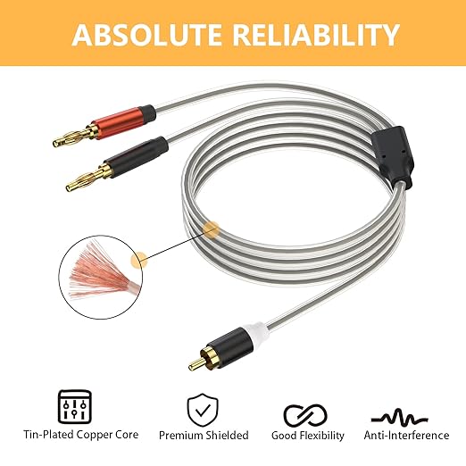 HOSONGIN RCA to Banana Plug Speaker Cable 3.3 Feet -2 Pack, Gold-Plated Dual-Shielding Hi-Fi Stereo Cable for Home Theater/Amplifier/Subwoofer/Speaker/Audio Receiver/Vinyl Record Player/SoundBar