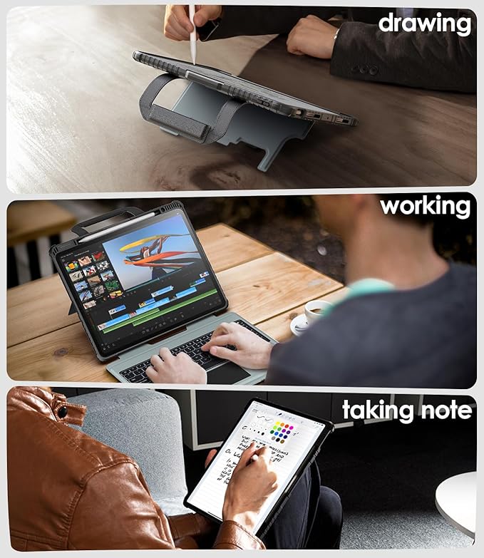 Nillkin Carry Go Keyboard Case for iPad Pro 11 inch (M4) 2024 with Handle, Rugged Case with Detachable Keyboard for iPad Pro 11, Magic Trackpad, 7 Colors Backlit, Camera Cover, Black