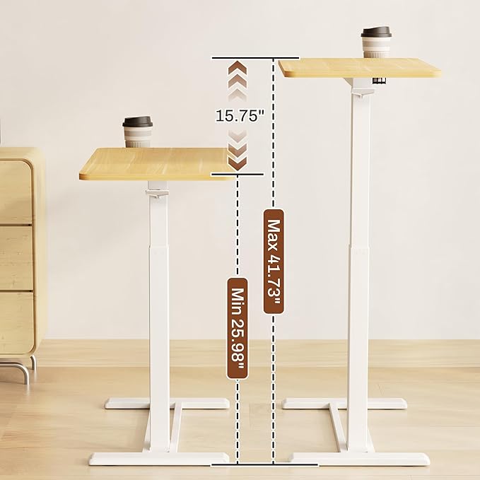 FLEXISPOT Mobile Standing Desk with Wheels Pneumatic Laptop Table Rolling Computer Cart Movable Height Adjustable Small Sit Stand Desk Computer Workstations Home Use(27.6" W x 15.7" D, Maple)