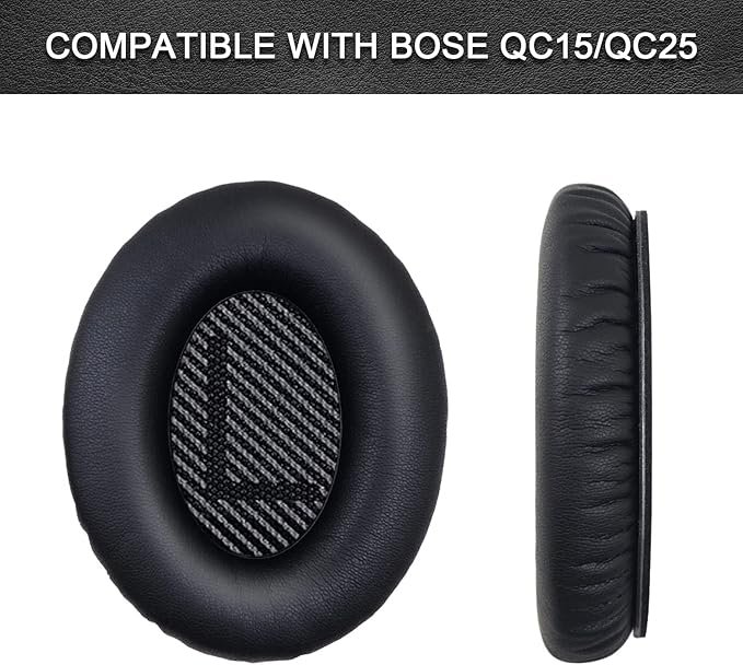 Replacement Ear Pads for Bose QuietComfort 15(qc15/QC15)/25/AE/AE2, Headphone Ear Covers, High Density Memory Cotton, Soft Leather, Adaptive Noise Isolation Headphones Pads Cushions-Black