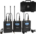 Dual Wireless Lavalier Microphone System,Comica CVM-WM300A UHF 96 Channel Professional Lapel Lav Microphone for DSLR Canon Nikon Sony Camera XLR Camcorder Youtube Interview TV Video Recording(2TX+1RX)