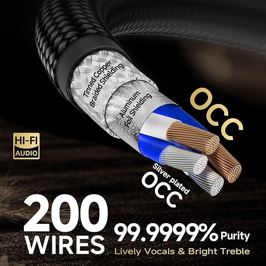 TODN RCA Cables Audiophile Male to Male HiFi RCA Stereo Audio Cable for Car, Home Systems (10 ft/3m, 1 Pair)