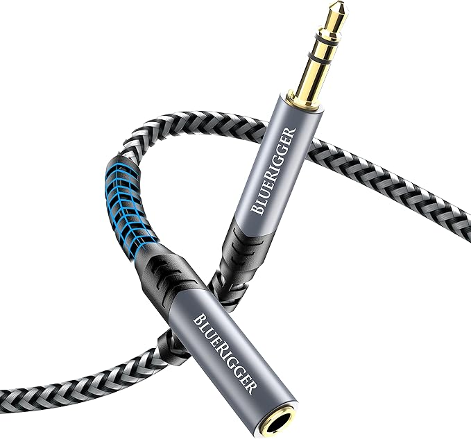BlueRigger Headphone Extension Cable (35FT, 24K Gold Plated Jack, Hi-Fi Sound, 3.5mm Male to Female Stereo Audio Cable) – Aux Cord for iPod, Laptops, Smartphones, Speakers, Tablets, Home Car Stereo
