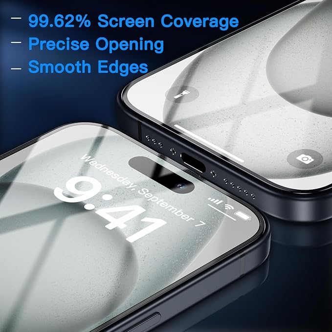 Uyiton Anti-Blue Light for iPhone 15 Plus Screen Protector - Unbreak-Glass Easy to Install Full Coverage Case Friendly Scratch Resistance 9H Tempered Glass Screen Protector for iPhone 15 Plus, 2 Pack