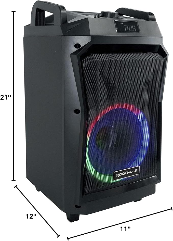 Rockville ROCKNGO 800 10" Portable Bluetooth Speaker, LED Lights, Wheels, Mic Priority, for Parties and Outdoor Events