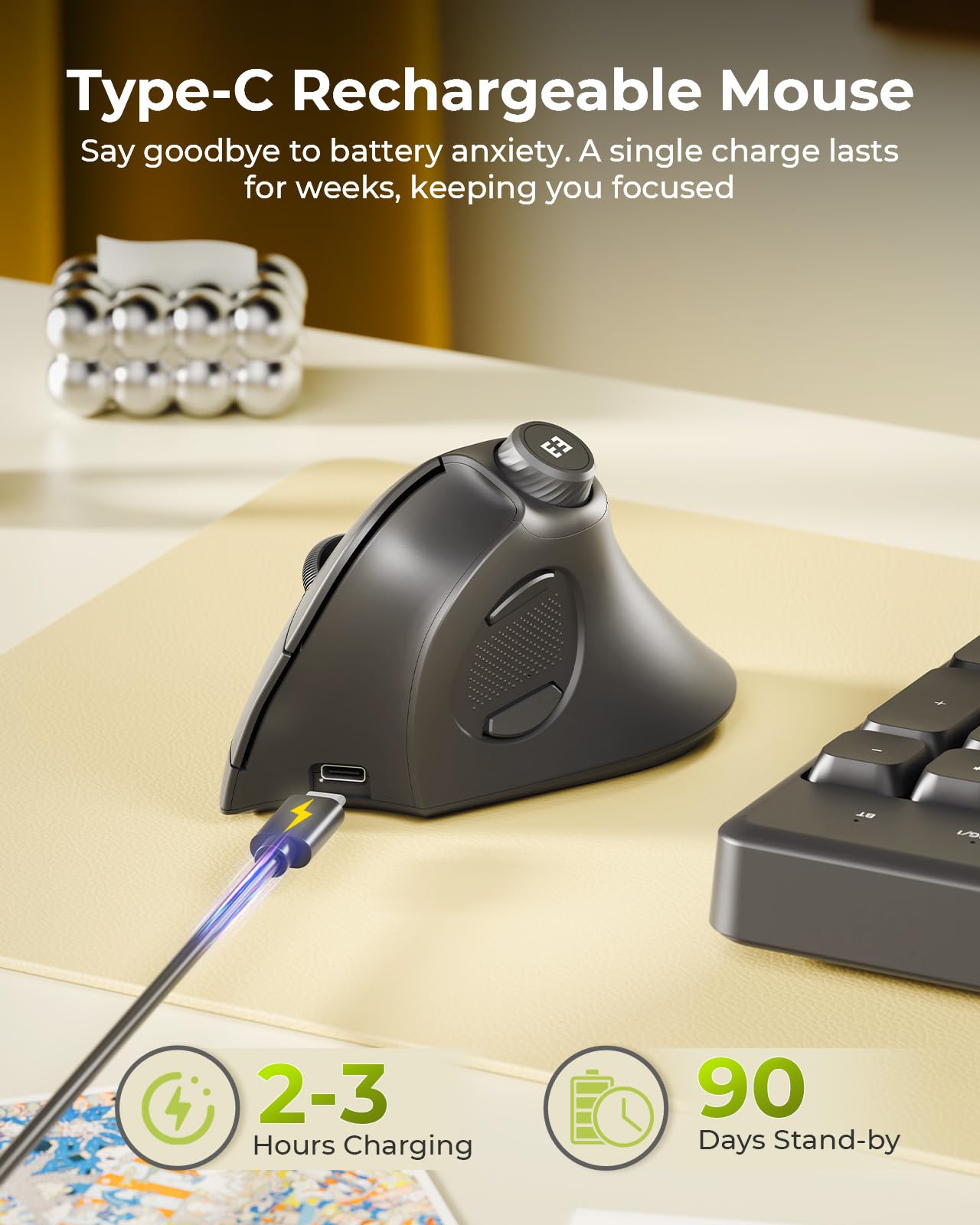 seenda Ergonomic Mouse Wireless, MOU-302 Bluetooth Vertical Mice Silent