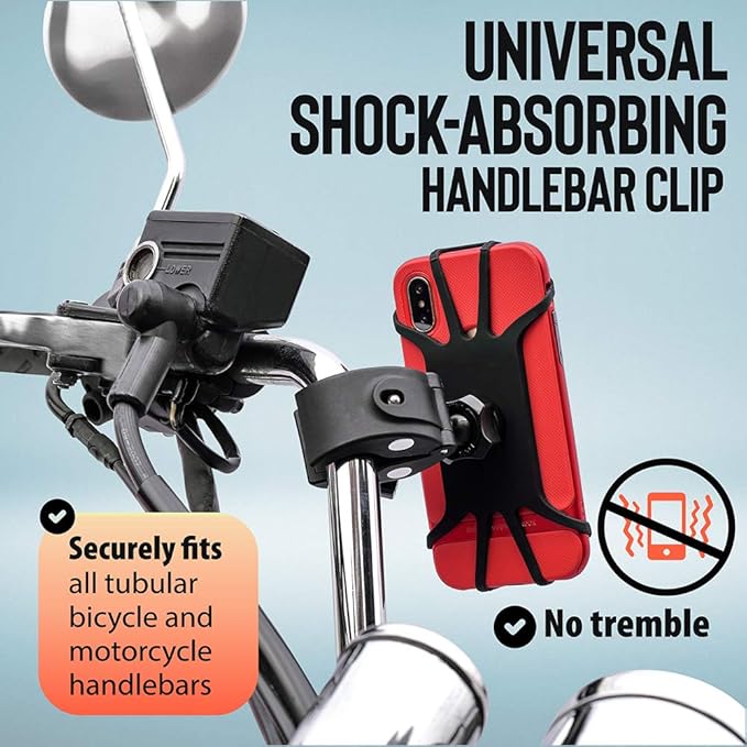 Upgraded 2025 Bicycle & Motorcycle Phone Mount - The Most Secure & Reliable Bike Phone Holder for iPhone, Samsung or Any Smartphone. Stress-Resistant & Highly Adjustable. x10 to Safeness & Comfort