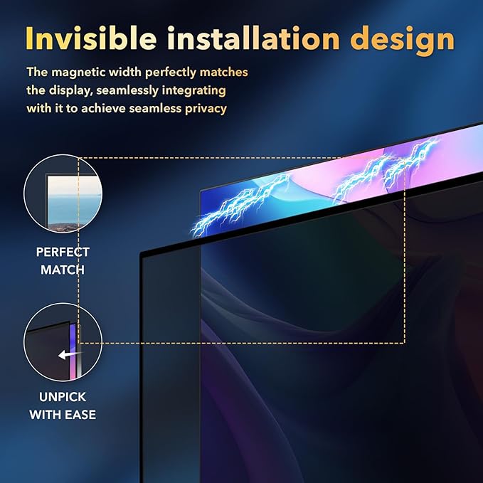 Magnetic Invisible Hidden Design Computer Privacy Screen Filter 27 Inch for Frameless Monitor 16:9 Aspect Ratio, Removable Anti Glare Blue Light Protector, Double Sided Reversible Eye Care 27in Film