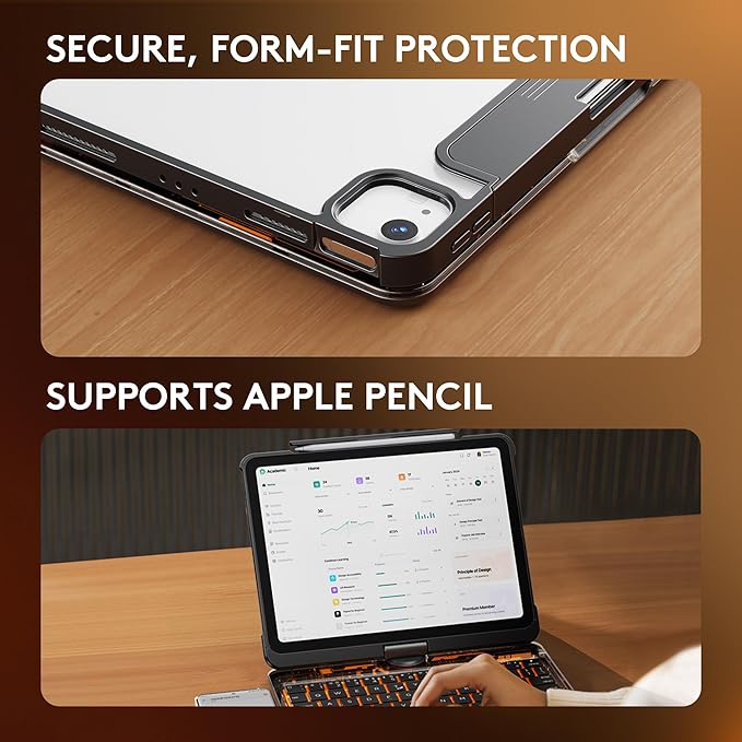 GUSGU Transparent Case with Wireless Keyboard only for 2024 iPad Pro 11-in.(M4), 7 Colors Backlight, Trackpad, 360°Rotating Stand for iPad Pro 11(5th Gen), Tech Style