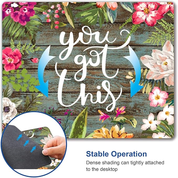 Mouse Pad, Floral Inspirational Quote Mousepad, Square Waterproof Pad Non-Slip Rubber Base MousePads for Office Laptop, 9.5inchx7.9inchx0.12inch Inch (Motiavation You Got This)