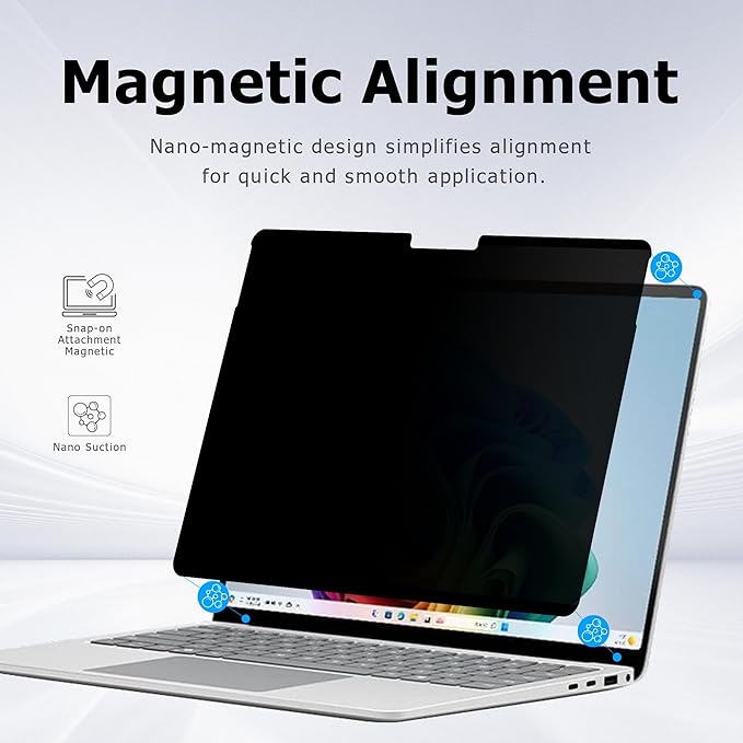 Megoo Magnetic Privacy Screen Protector for Surface Pro 12 inch (2025)– Removable, Anti-Spy, Anti-Glare, Easy Install, Blue Light & UV Blocking