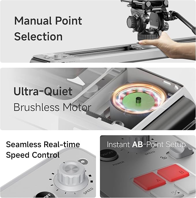 Zeapon EVO 125°Panorama Rotating Motorized Camera Slider, Powerful Quiet Motor for 5.5-11Lbs Payload, 23.6''/40cm Light Compact Slider Dolly with Carrying case, Buttons & App Control (D40 (15.7''))