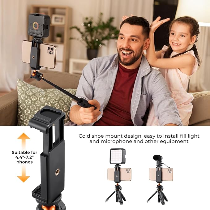 K&F Concept Selfie Stick Tripod, 360 Degree Rotation Mini Phone Stand with Ball Head and Cold Shoe Mount, Cellphone Holder with Wireless Remote for Smartphone Black