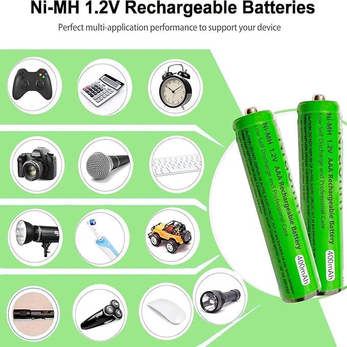 8 Pack Ni-MH AAA Rechargeable Batteries 400mah AAA Ni-MH Rechargeable Batteries 1.2V for Panasonic Cordless Phones, Remote Controls, Electronics