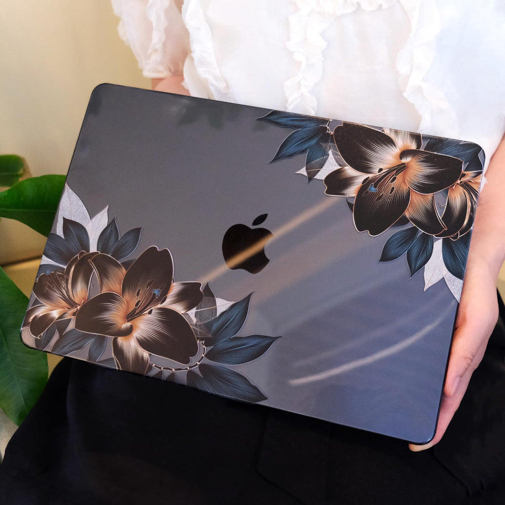 MEEgoodo Case for M5/M4/M3/M2 MacBook Air 13 inch 2026 2025 2024 2022, Fit Model A3449/A3240/A3113/A2681, Case Compatible with MacBook Air 13.6-inch, Golden Lilies