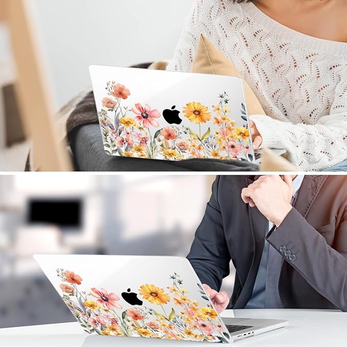 DONGKE for M4 MacBook Pro 16 Inch Case 2024 2023 2021 A3403 A3186 M3 A2991 M2 A2780 M1 A2485 Pro/Max Chip, Plastic Hard Shell Case & Keyboard Cover for Mac Pro 16 with Touch ID, Daisy Flowers