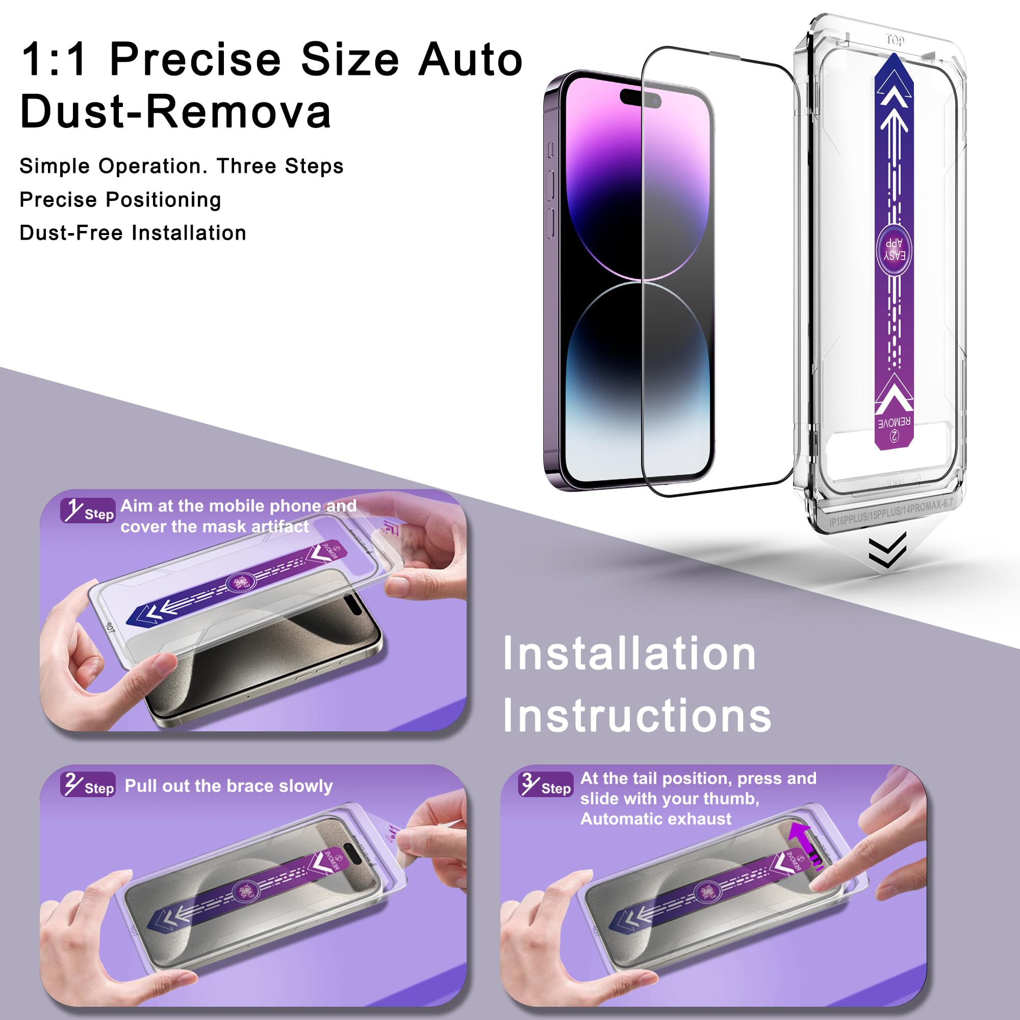 CHRYSHA 2-Pack Screen Protector Tempered Glass for iPhone 16 Plus and iPhone15 Plus and iPhone 14 Pro Max 6.7-Inch, Auto Dust Removal, No Bubbles, High Definition Clear, Easy Installation
