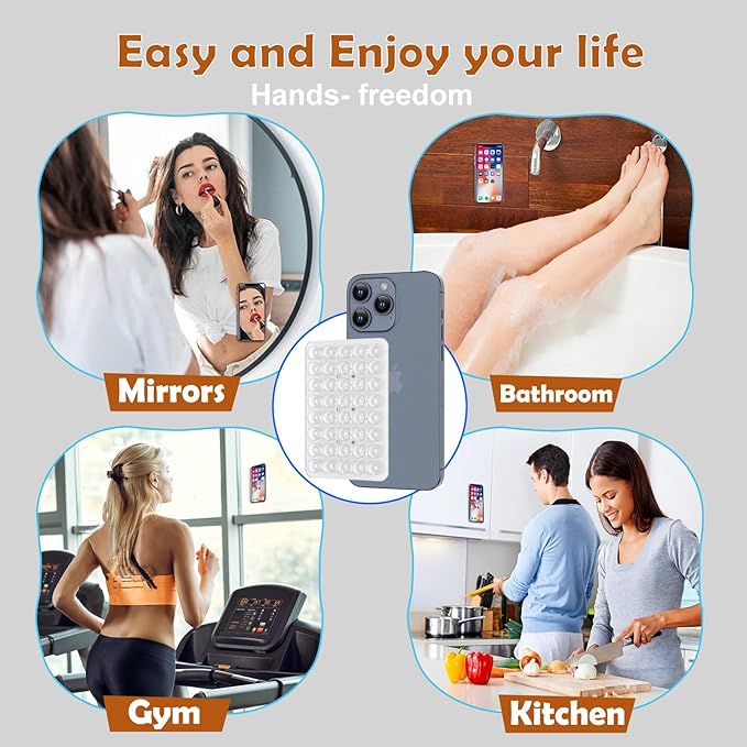 Double Sided Silicone Suction Phone Holder Mount, Silicon Accessory for iPhone and Android, Hands-Free Mirror Shower Phone Holder, TikTok Videos and Selfies (Transparent)