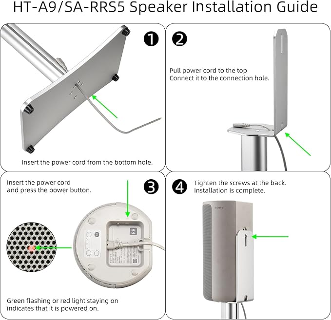 Luxury Floor Stand for Sony HT-A9M2 HT-A9 SA-RRS5 - Aerospace Aluminum Speaker Stand with Adapter Kits, Hi-End Home Theater Accessory, Silver Finish