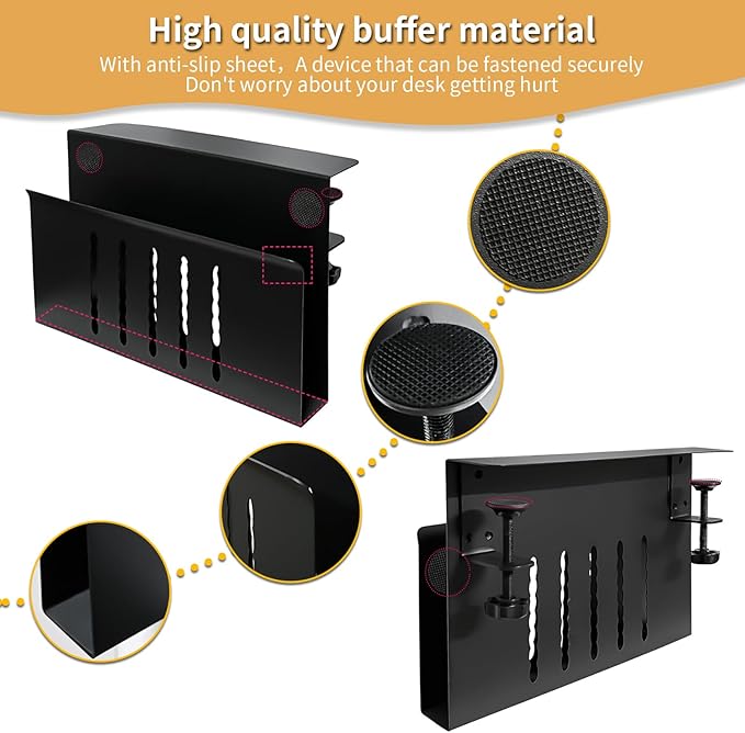 Desk Side Storage, Under Desk Storage, No Drill Steel Hanging Desk Organizer, Laptop Holder, Desk Storage Holder for Office & Home.(Black)