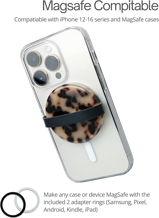 Heesch Tortoise Magnetic Phone Grip Loopy for Phone Case Ring Holder for iPhone Finger Loop for Back of Phone Girly Magsafe Grip Strap,Tortoise Shell Cell Phone Holder for Hand, Blonde Tortoise