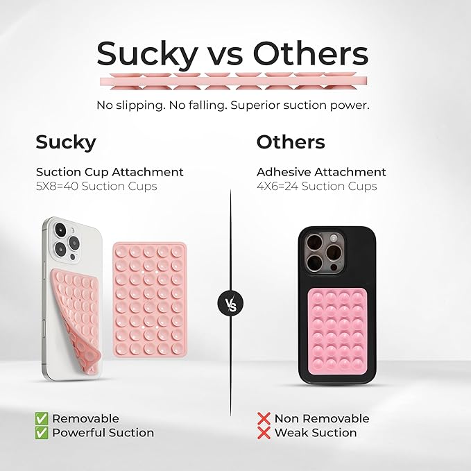 SUCKY Silicone Suction Phone Case Adhesive Mount - Anti-Slip Holder, Hands-Free Fidget Toy, Phone Accessory for iPhone and Android (Hot Pink, Double V2)
