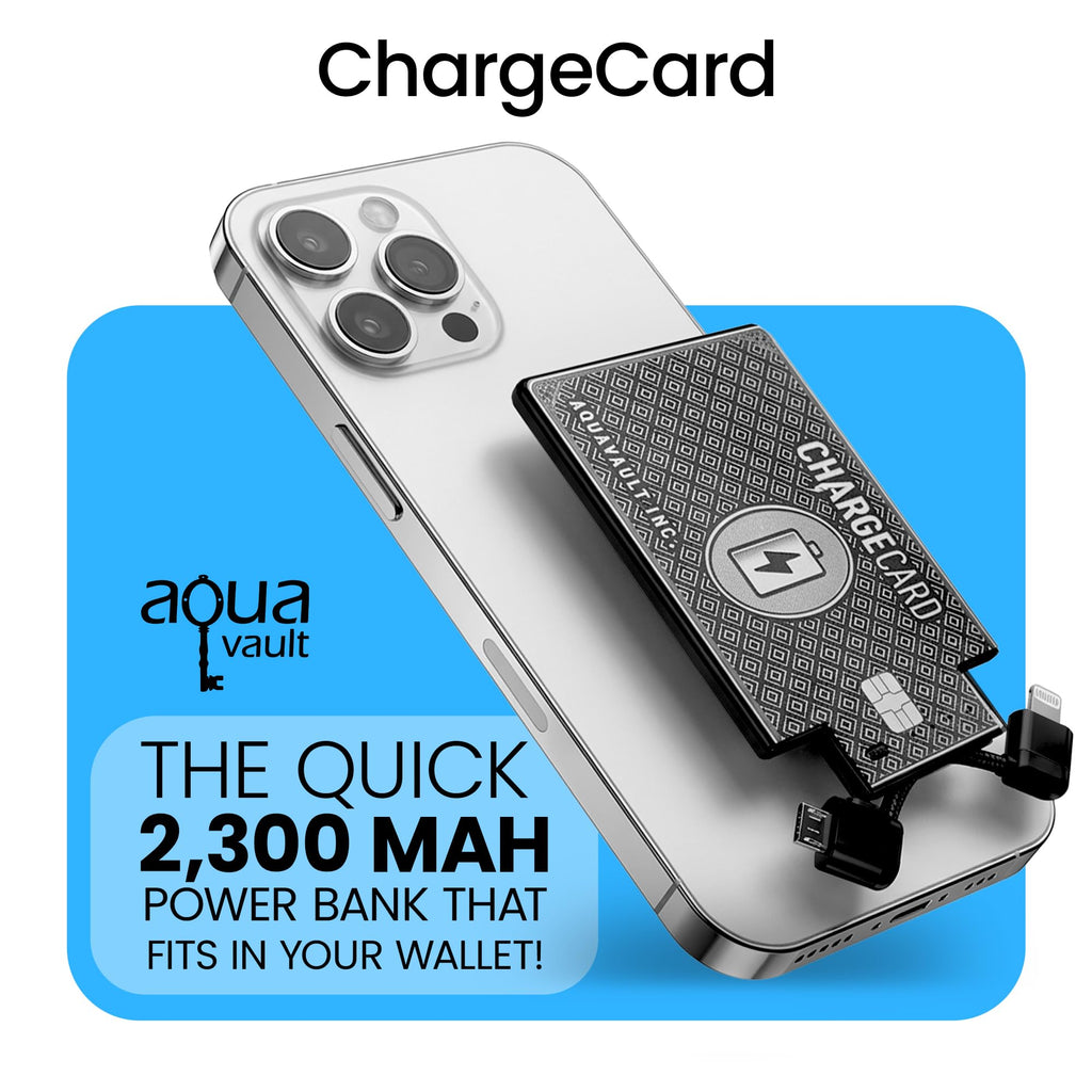 AquaVault ChargeCard Ultra Thin Power Bank 2300mAh Credit Card Size Charger
