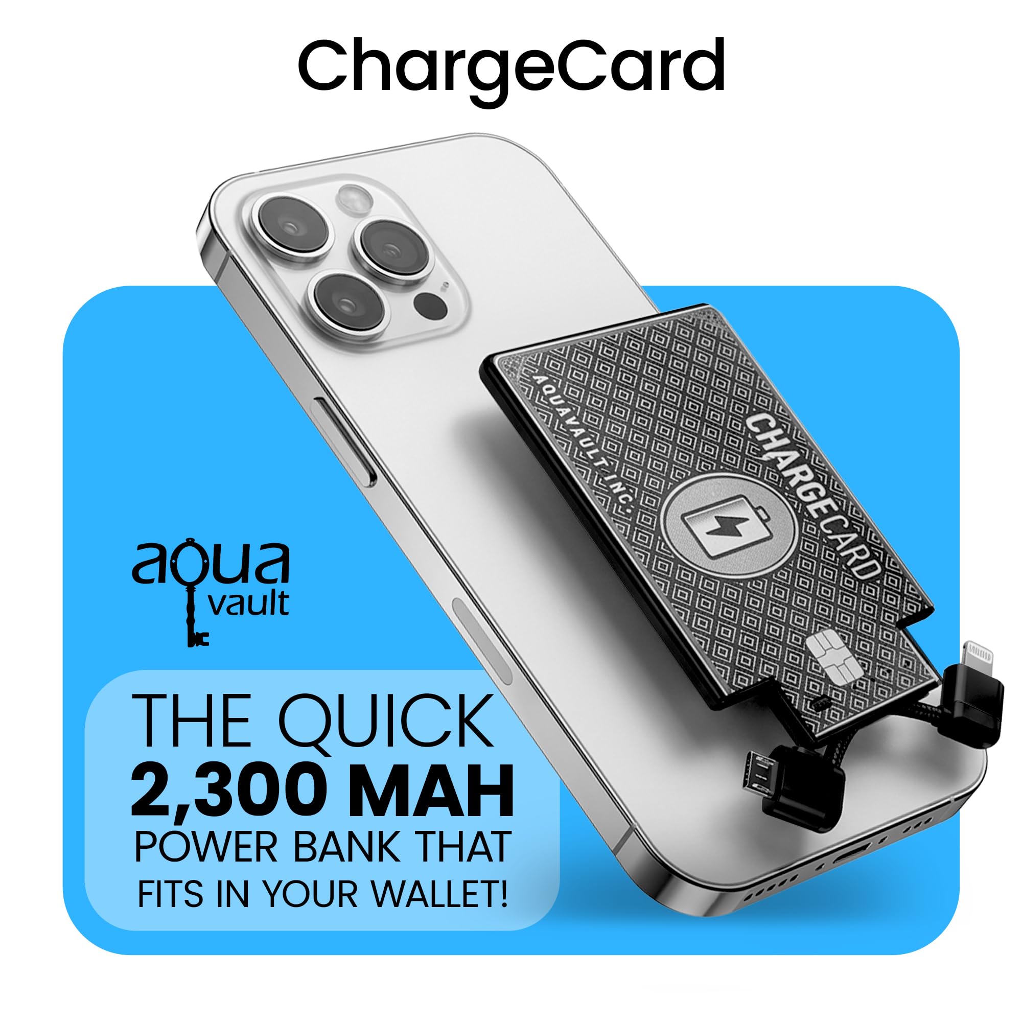 AquaVault ChargeCard Ultra Thin Power Bank 2300mAh Credit Card Size Charger