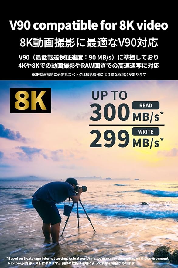 Nextorage 256GB SDXC UHS-II V90 SD Card Japanese Brand pSLC Max. Write Speed 299MB/s Max. Read Speed 300MB/s 4K Recording F2PRO Series 2PX-F2PRO256G SDXC Card for Digital Camera