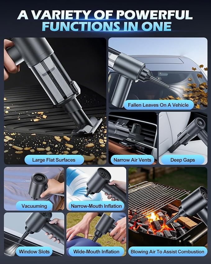 Handheld Car Vacuum Cleaner, 15000PA Car Vacuum Cleaner and Air Duster, High Power Handheld Vacuum Cordless Rechargeable with Multi-Nozzles, Portable Mini Cars Vacuum for Cars Home Office