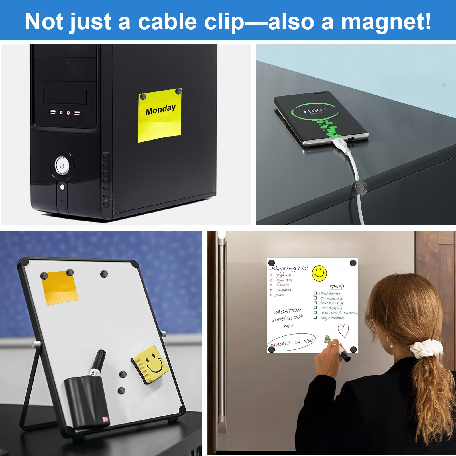 Wanheart Magnetic Cable Management, Cord Holder for Desk, 2 Sizes (4.2mm & 5mm), Multipurpose Magnetic Wire Clips for Lightning, USB-C, Micro Cables – Stick to Metal, Wood, or Glass (Basic Set)