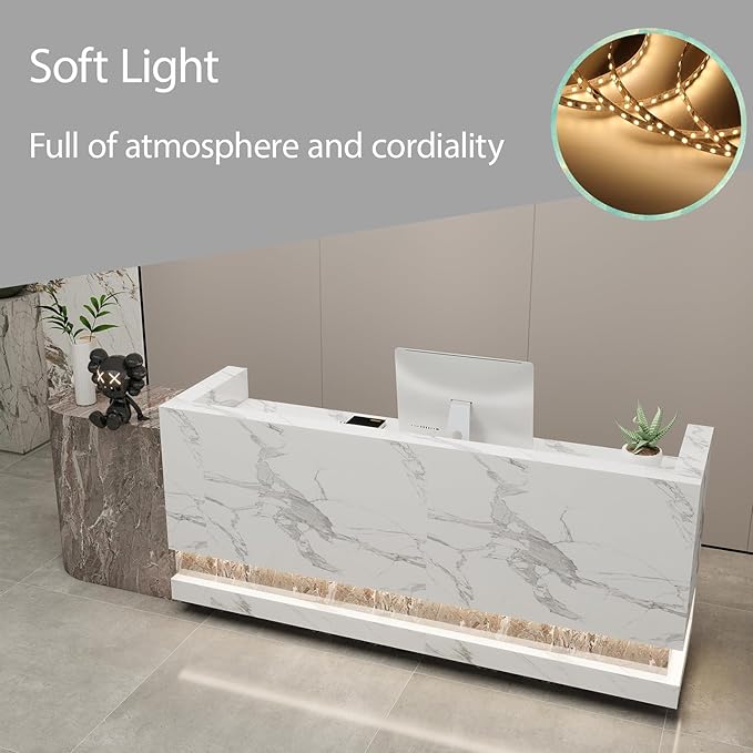 Front Desk Reception Counter - Lockable Storage & Keyboard Tray | Reception Desk with Counter, Customizable Large Counter Table (Black+White, 108'')