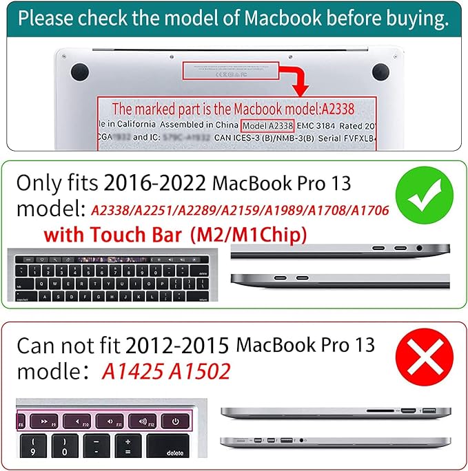 Teryeefi for MacBook Pro 13 inch Case M2 M1 2022 2020 2019-2016 Model A2338 A2289 A2251 A2159 A1989 A1706 with Touch Bar, Hard Shell Case & Keyboard Cover & Screen Protector, Green Leaf