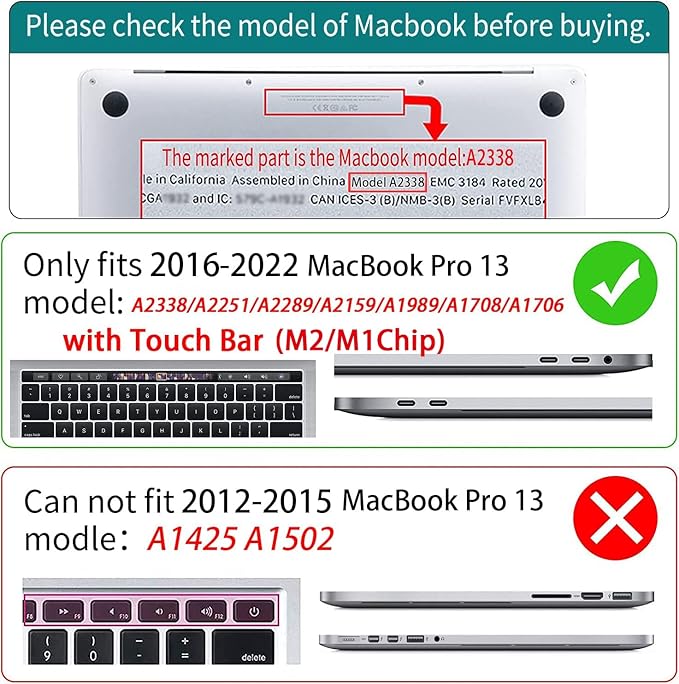 Teryeefi Compatible with M2 M1 MacBook Pro 13 Inch Case A2338 A2289 A2251 A2159 A1989 A1706 A1708 (2024 20203 2022-2016), Hard Shell Case & Keyboard Cover for Mac Pro 13" - Blue Plant Flower